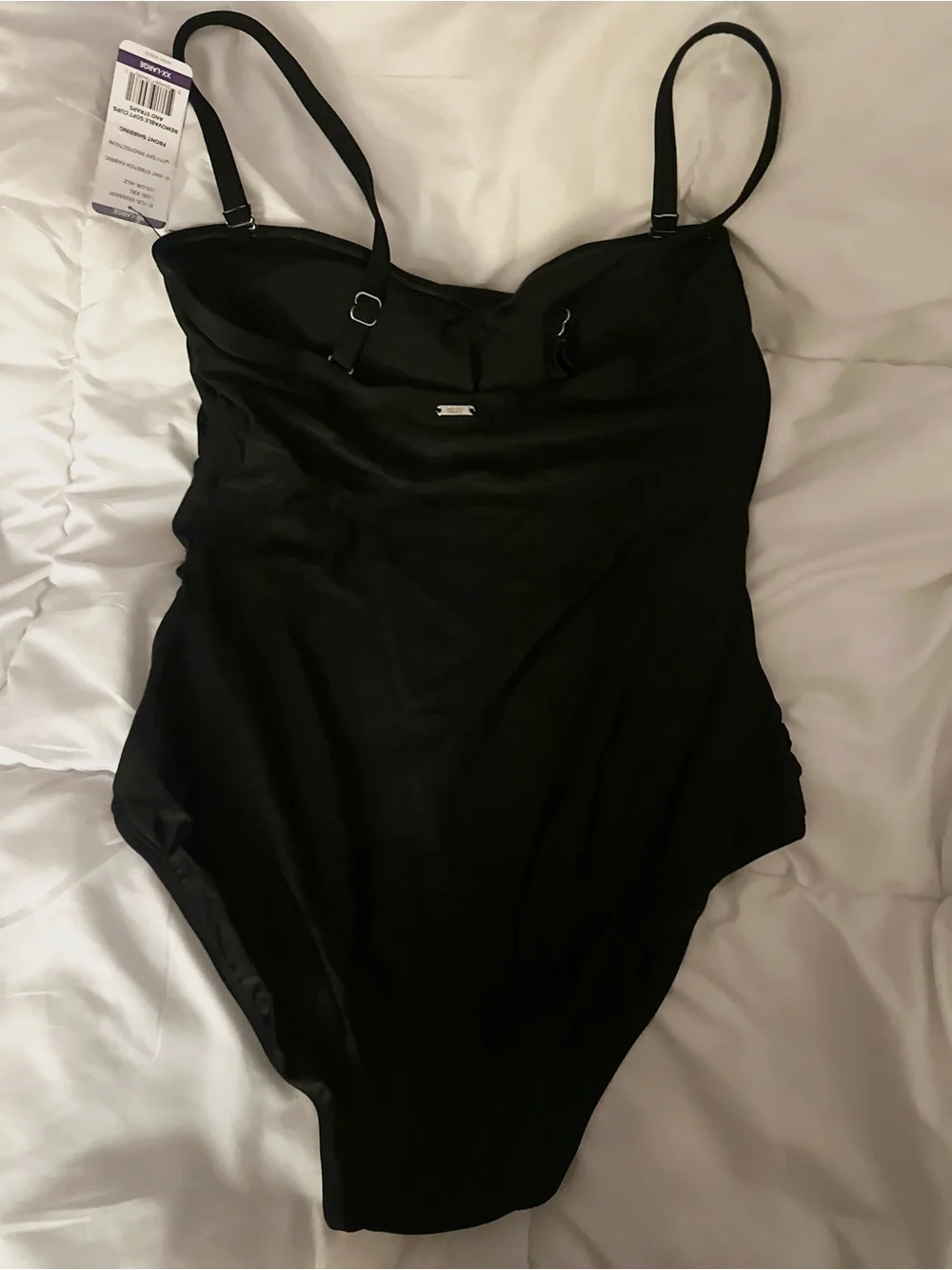 DKNY Swimsuit Black Bandeau Adjustable Strap Tummy Control One Piece XXL 2XL - Picture 5 of 8